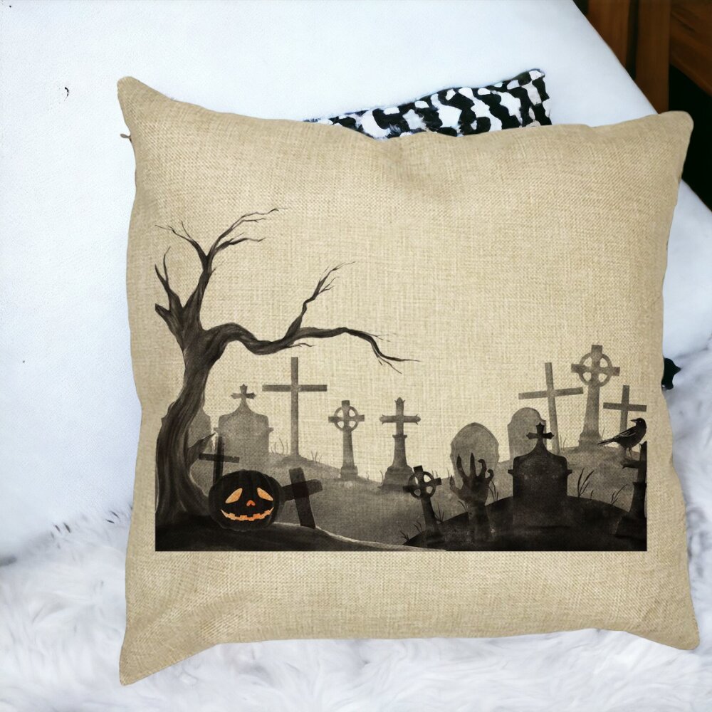 Perna Decorativa cu motiv Cimitir de Halloween, 40x40 cm, Husa Detasabila, Burduf 16 Perna Decorativa cu motiv Cimitir de Halloween 40x40 cm Husa Detasabila Burduf bsc0529 5