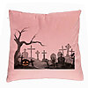 Perna Decorativa cu motiv Cimitir de Halloween, 40x40 cm, Roz, Husa Detasabila, Burduf 7 Perna Decorativa cu motiv Cimitir de Halloween