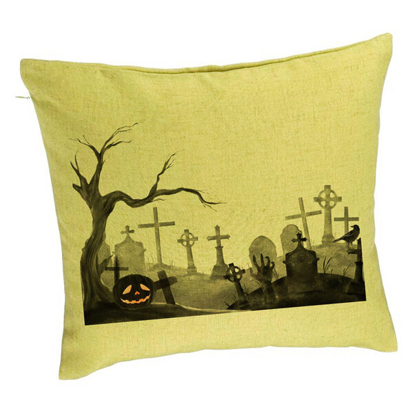 Perna Decorativa cu motiv Cimitir de Halloween, 40x40 cm, Verde, Husa Detasabila, Burduf 5 Perna Decorativa cu motiv Cimitir de Halloween