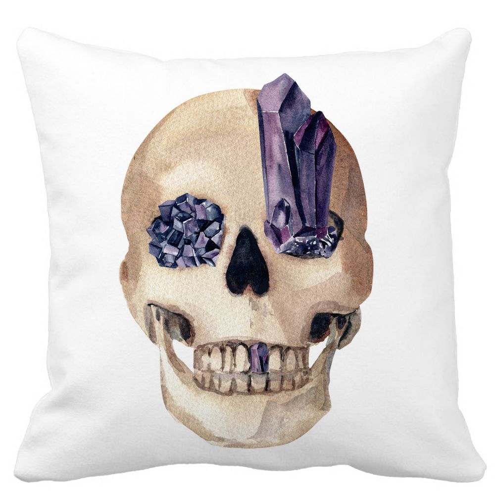Perna Decorativa cu motiv Craniu de Halloween, 1, 40x40 cm, Alba, Mata, Husa Detasabila, Burduf 11 Perna Decorativa cu motiv Craniu de Halloween