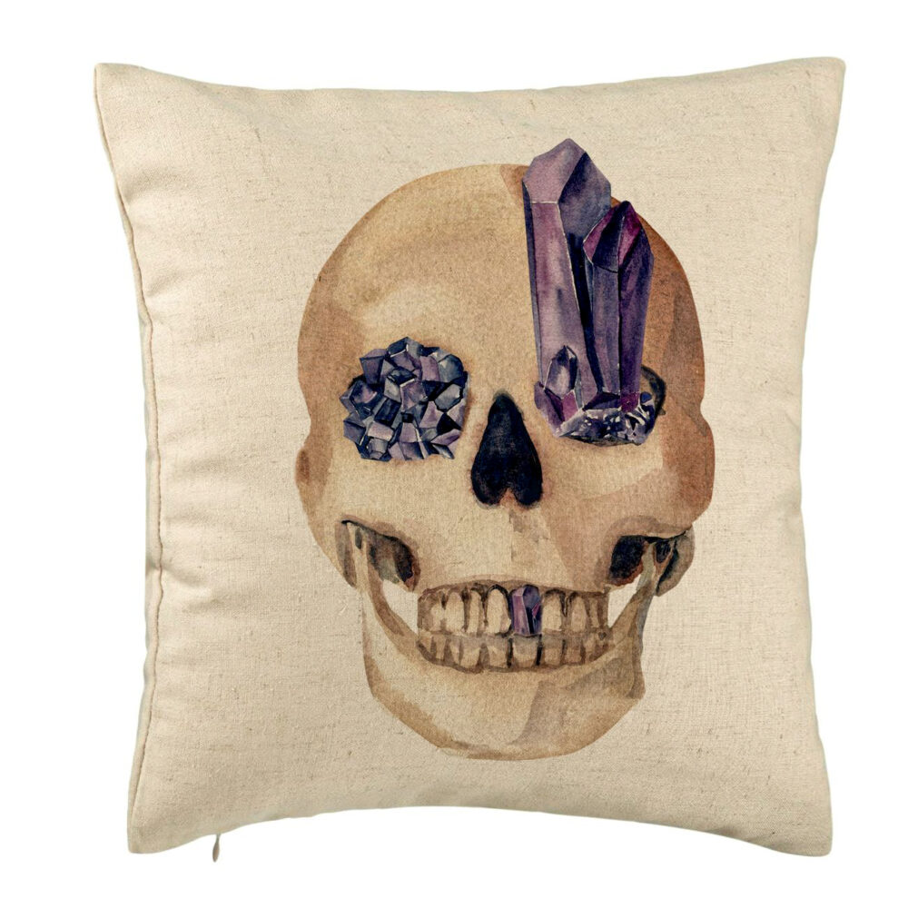 Perna Decorativa cu motiv Craniu de Halloween, 1, 40x40 cm, Bej, Husa Detasabila, Burduf 5 Perna Decorativa cu motiv Craniu de Halloween