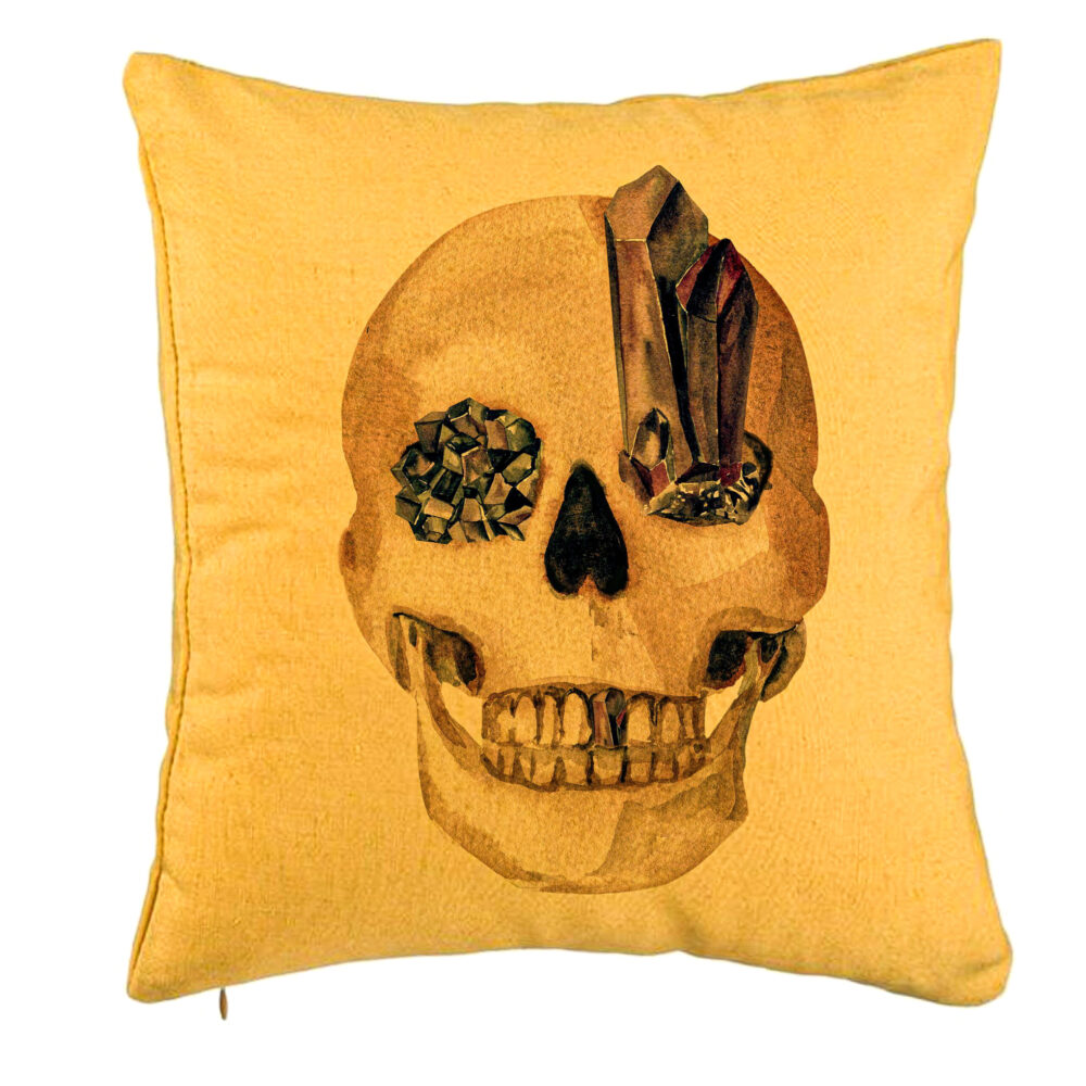 Perna Decorativa cu motiv Craniu de Halloween, 1, 40x40 cm, Galben, Husa Detasabila, Burduf 5 Perna Decorativa cu motiv Craniu de Halloween