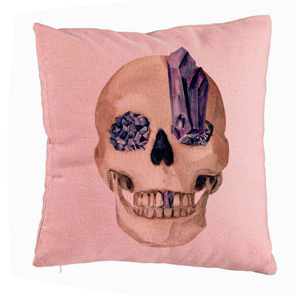 Perna Decorativa cu motiv Craniu de Halloween, 1, 40x40 cm, Roz, Husa Detasabila, Burduf 5 Perna Decorativa cu motiv Craniu de Halloween