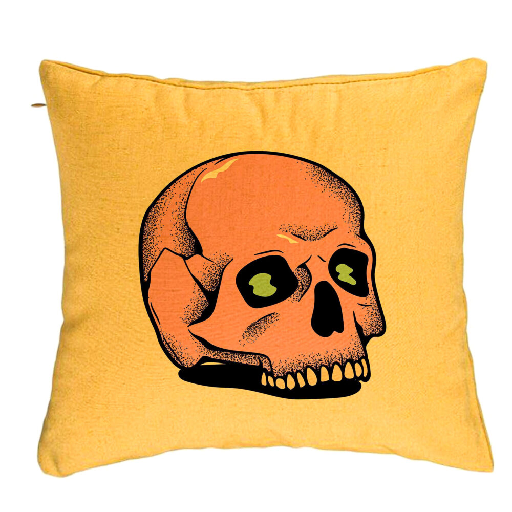 Perna Decorativa cu motiv Craniu de Halloween, 2, 40x40 cm, Galben, Husa Detasabila, Burduf 5 Perna Decorativa cu motiv Craniu de Halloween