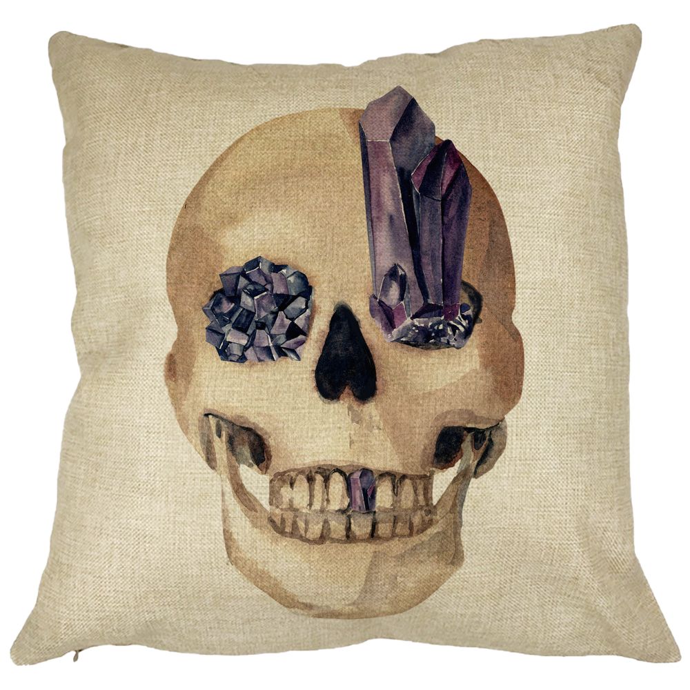Perna Decorativa cu motiv Craniu de Halloween,1, 40x40 cm, Husa Detasabila, Burduf 21 Perna Decorativa cu motiv Craniu de Halloween