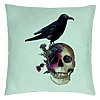 Perna Decorativa cu motiv Craniu si Cioara de Halloween, 40x40 cm, Verde Menta, Husa Detasabila, Burduf 7 Perna Decorativa cu motiv Craniu si Cioara de Halloween