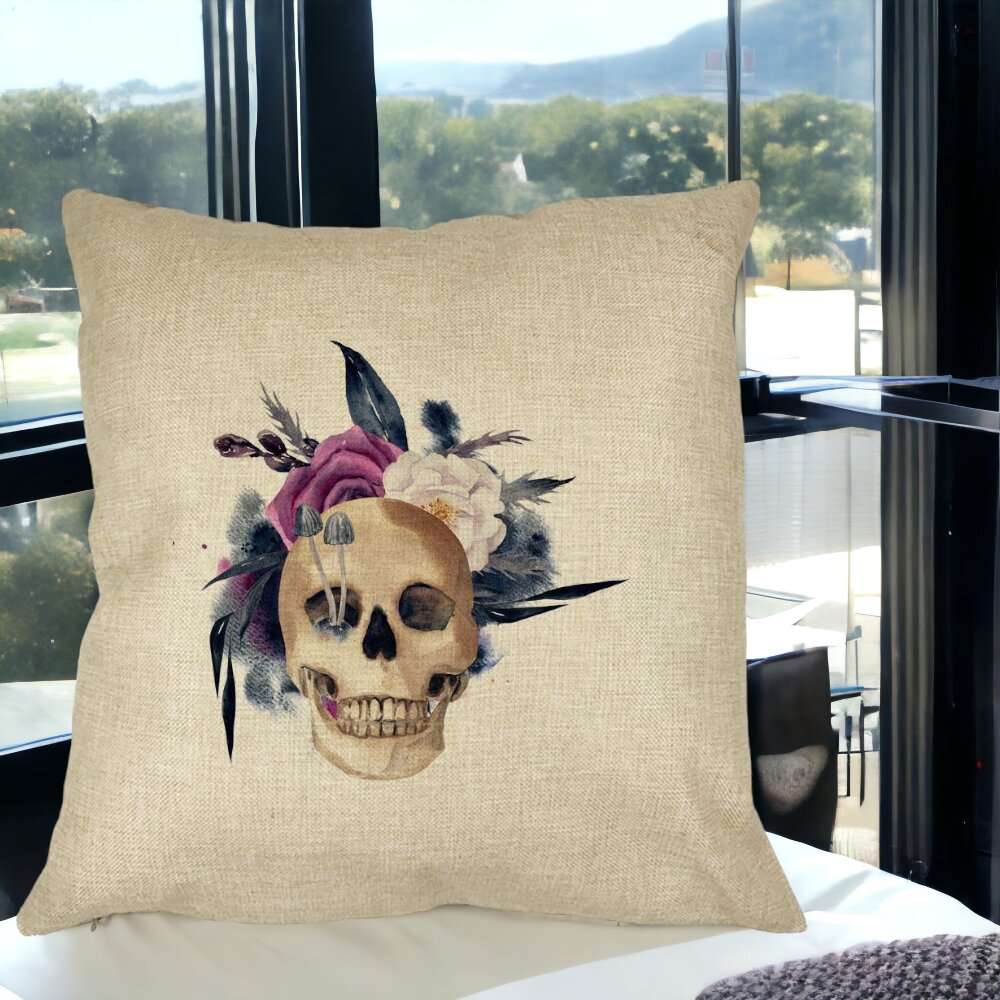 Perna Decorativa cu motiv Craniu si Flori de Halloween, 40x40 cm, Husa Detasabila, Burduf 15 Perna Decorativa cu motiv Craniu si Flori de Halloween 40x40 cm Husa Detasabila Burduf bsc0536 4