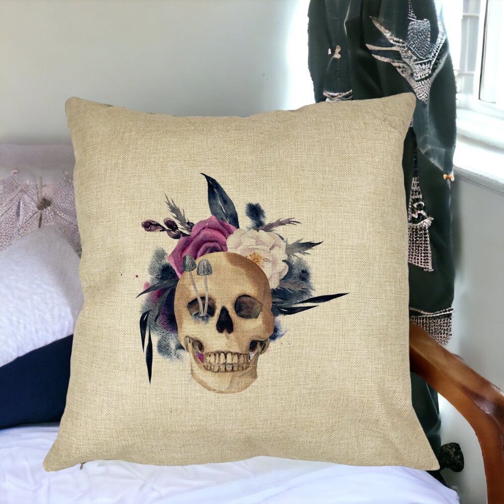 Perna Decorativa cu motiv Craniu si Flori de Halloween, 40x40 cm, Husa Detasabila, Burduf 16 Perna Decorativa cu motiv Craniu si Flori de Halloween 40x40 cm Husa Detasabila Burduf bsc0536 5