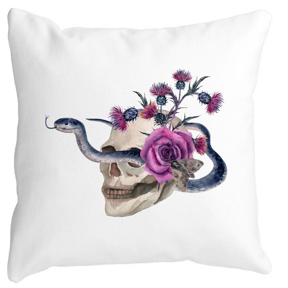 Perna Decorativa cu motiv Craniu si Sarpe de Halloween, 40x40 cm, Alba, Mata, Husa Detasabila, Burduf 11 Perna Decorativa cu motiv Craniu si Sarpe de Halloween