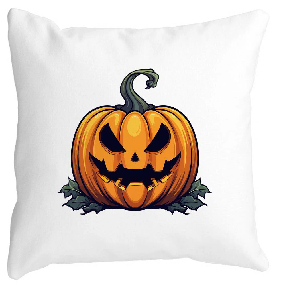 Perna Decorativa cu motiv Dovleac de Halloween 1, 40x40 cm, Alba, Mata, Husa Detasabila, Burduf 3 Perna Decorativa cu motiv Dovleac de Halloween 1