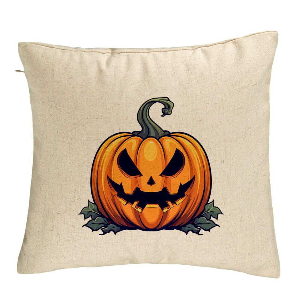 Perna Decorativa cu motiv Dovleac de Halloween 1, 40x40 cm, Bej, Husa Detasabila, Burduf 5 Perna Decorativa cu motiv Dovleac de Halloween 1