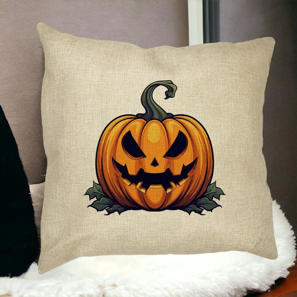 Perna Decorativa cu motiv Dovleac de Halloween 1, 40x40 cm, Husa Detasabila, Burduf 11 Perna Decorativa cu motiv Dovleac de Halloween 1