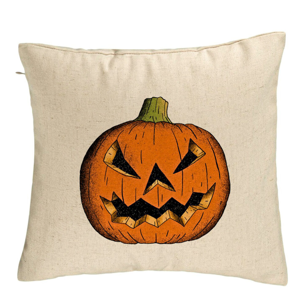 Perna Decorativa cu motiv Dovleac de Halloween 2, 40x40 cm, Bej, Husa Detasabila, Burduf 5 Perna Decorativa cu motiv Dovleac de Halloween 2