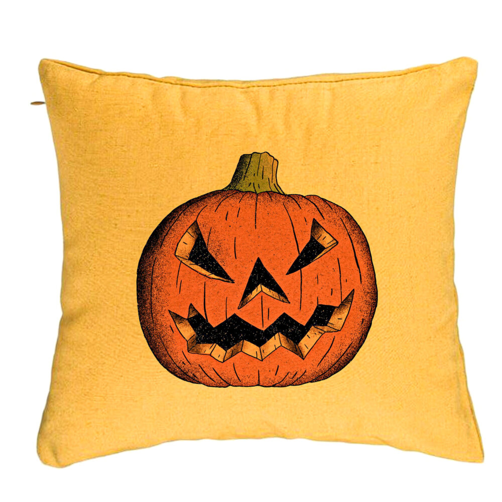 Perna Decorativa cu motiv Dovleac de Halloween 2, 40x40 cm, Galben, Husa Detasabila, Burduf 5 Perna Decorativa cu motiv Dovleac de Halloween 2
