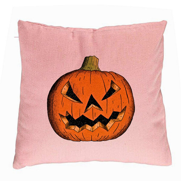 Perna Decorativa cu motiv Dovleac de Halloween 2, 40x40 cm, Roz, Husa Detasabila, Burduf 5 Perna Decorativa cu motiv Dovleac de Halloween 2
