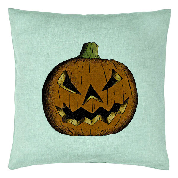 Perna Decorativa cu motiv Dovleac de Halloween 2, 40x40 cm, Verde Menta, Husa Detasabila, Burduf 5 Perna Decorativa cu motiv Dovleac de Halloween 2