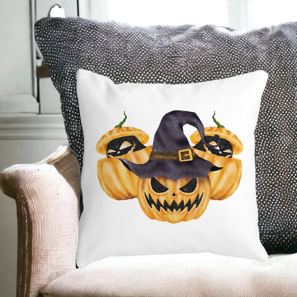 Perna Decorativa cu motiv Dovleac de Halloween 3, 40x40 cm, Alba, Mata, Husa Detasabila, Burduf 12 40x40 cm