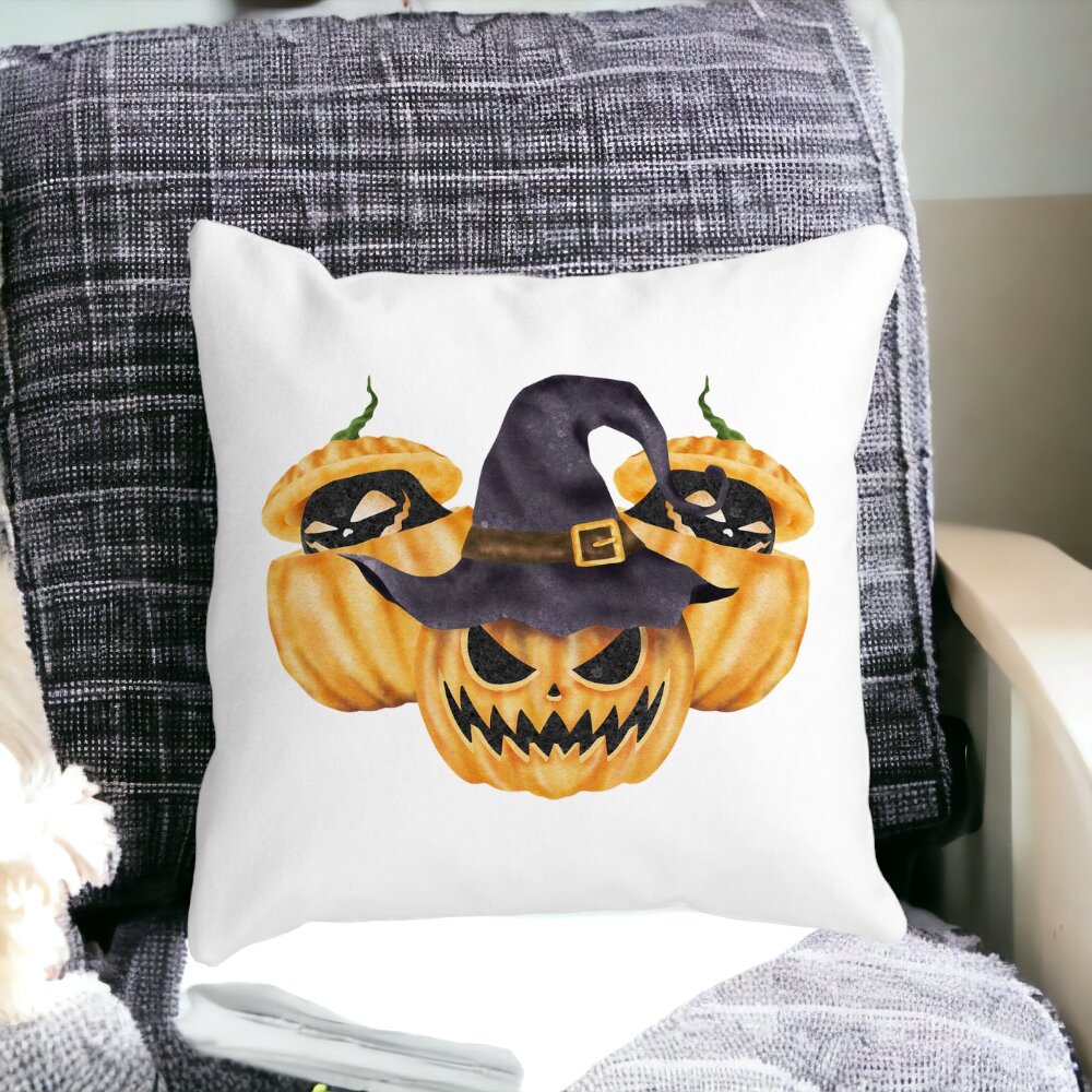Perna Decorativa cu motiv Dovleac de Halloween 3, 40x40 cm, Alba, Mata, Husa Detasabila, Burduf 15 Husa Detasabila