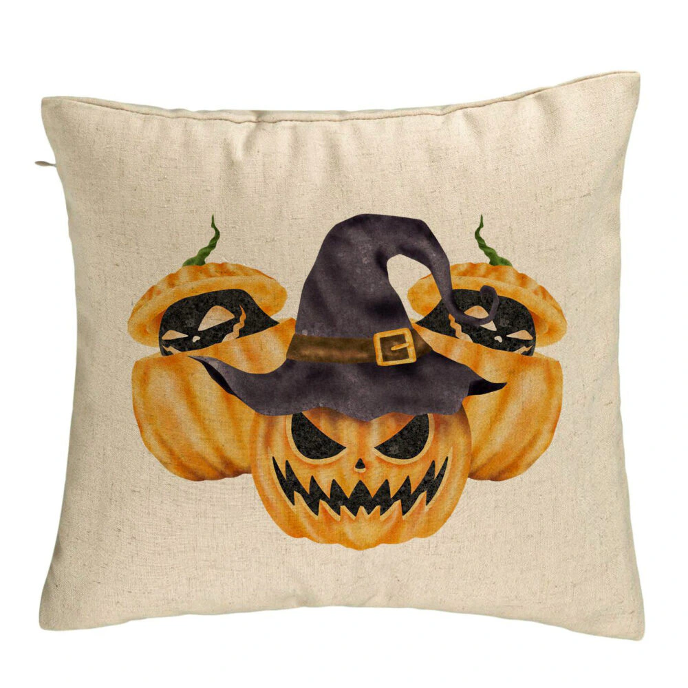 Perna Decorativa cu motiv Dovleac de Halloween 3, 40x40 cm, Bej, Husa Detasabila, Burduf 5 Perna Decorativa cu motiv Dovleac de Halloween 3