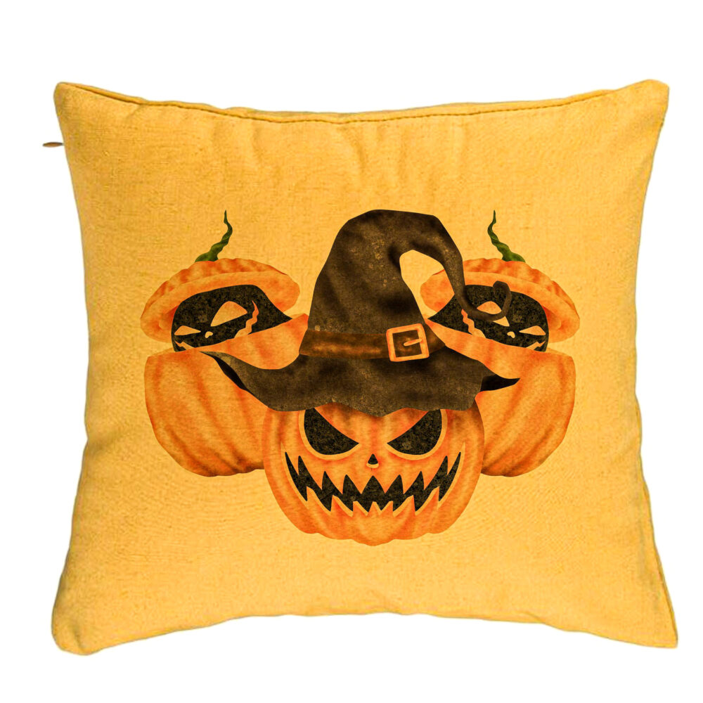 Perna Decorativa cu motiv Dovleac de Halloween 3, 40x40 cm, Galben, Husa Detasabila, Burduf 5 Perna Decorativa cu motiv Dovleac de Halloween 3