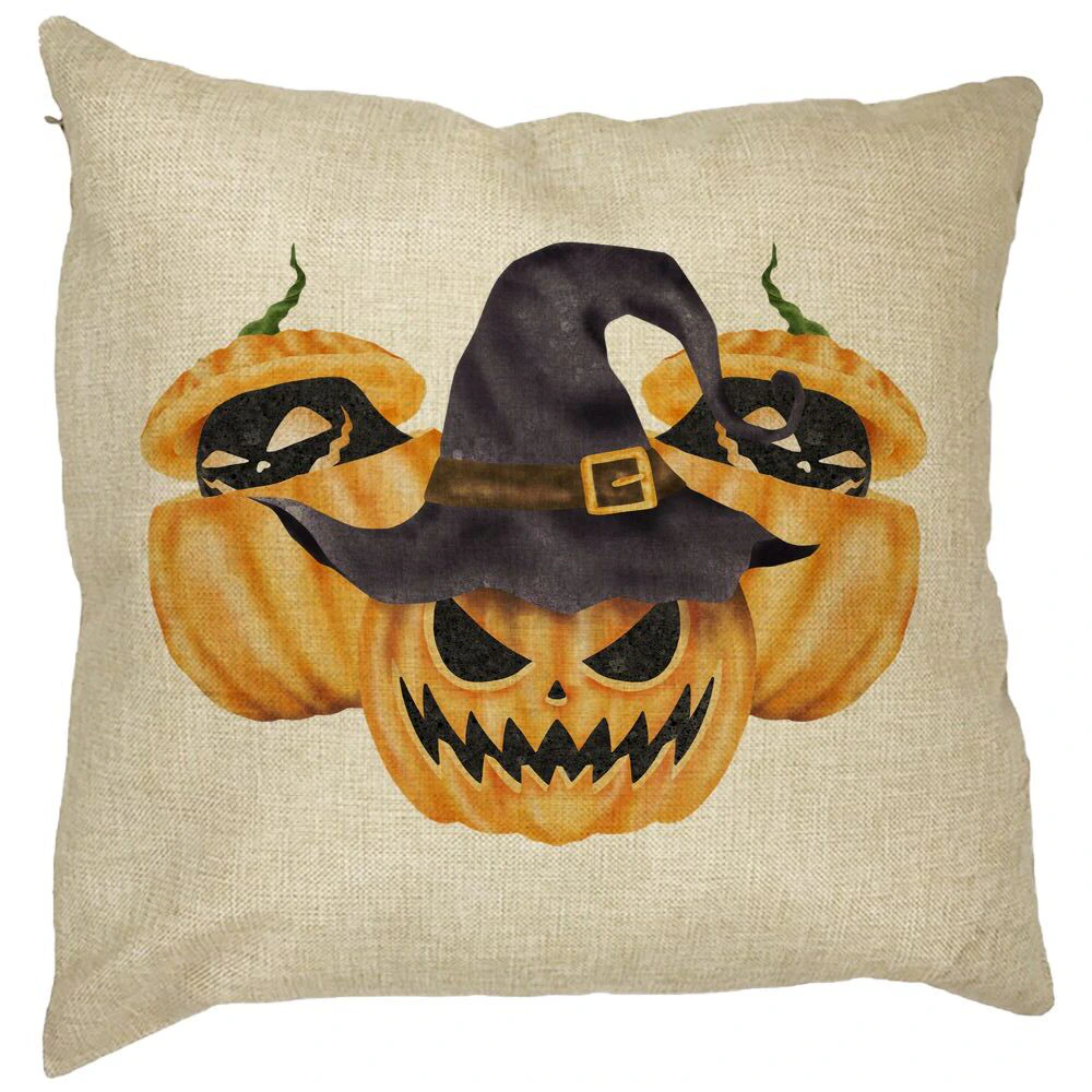Perna Decorativa cu motiv Dovleac de Halloween 3, 40x40 cm, Husa Detasabila, Burduf 13 Perna Decorativa cu motiv Dovleac de Halloween 3