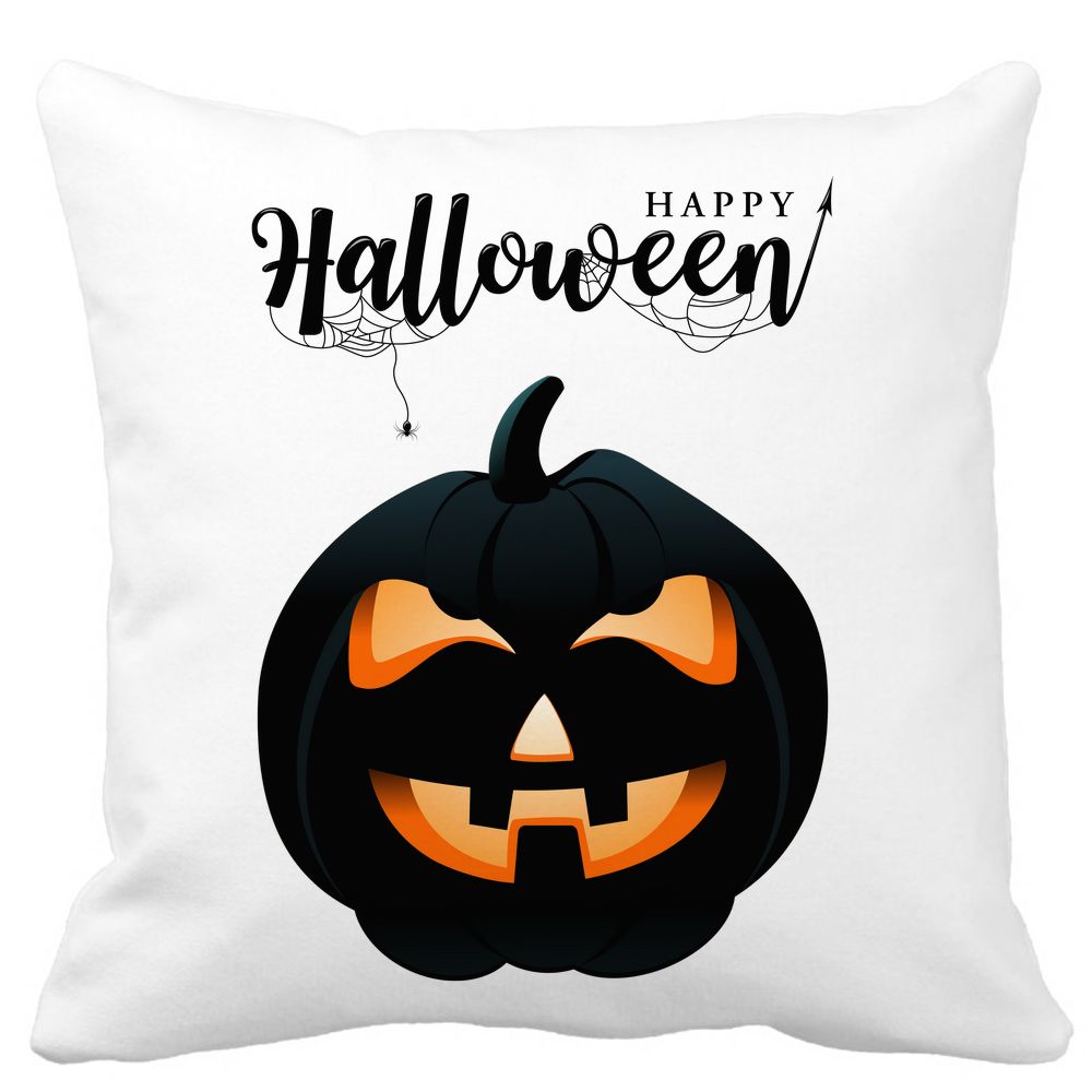 Perna Decorativa cu motiv Dovleac de Halloween si Text, 40x40 cm, Alba, Mata, Husa Detasabila, Burduf 11 Perna Decorativa cu motiv Dovleac de Halloween si Text