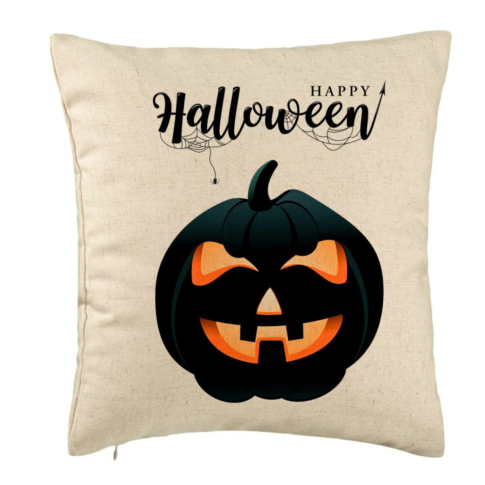 Perna Decorativa cu motiv Dovleac de Halloween si Text, 40x40 cm, Bej, Husa Detasabila, Burduf 5 Perna Decorativa cu motiv Dovleac de Halloween si Text