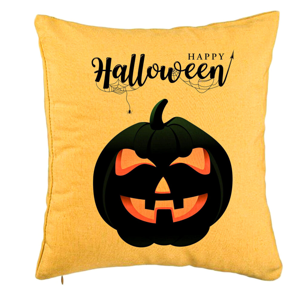 Perna Decorativa cu motiv Dovleac de Halloween si Text, 40x40 cm, Galben, Husa Detasabila, Burduf 5 Perna Decorativa cu motiv Dovleac de Halloween si Text