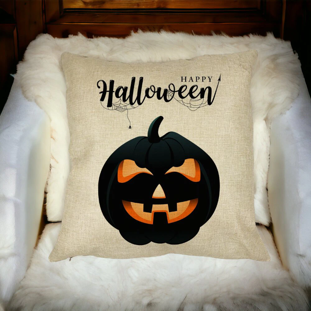 Perna Decorativa cu motiv Dovleac de Halloween si Text, 40x40 cm, Husa Detasabila, Burduf 15 Perna Decorativa cu motiv Dovleac de Halloween si Text 40x40 cm Husa Detasabila Burduf bsc0518 4