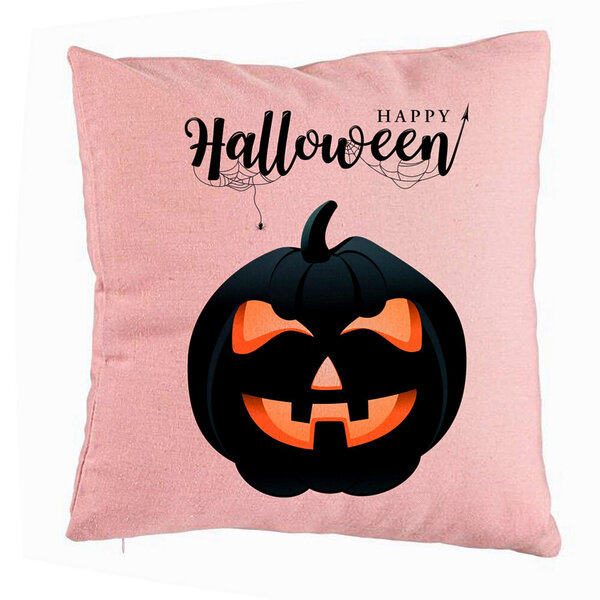 Perna Decorativa cu motiv Dovleac de Halloween si Text, 40x40 cm, Roz, Husa Detasabila, Burduf 5 Perna Decorativa cu motiv Dovleac de Halloween si Text