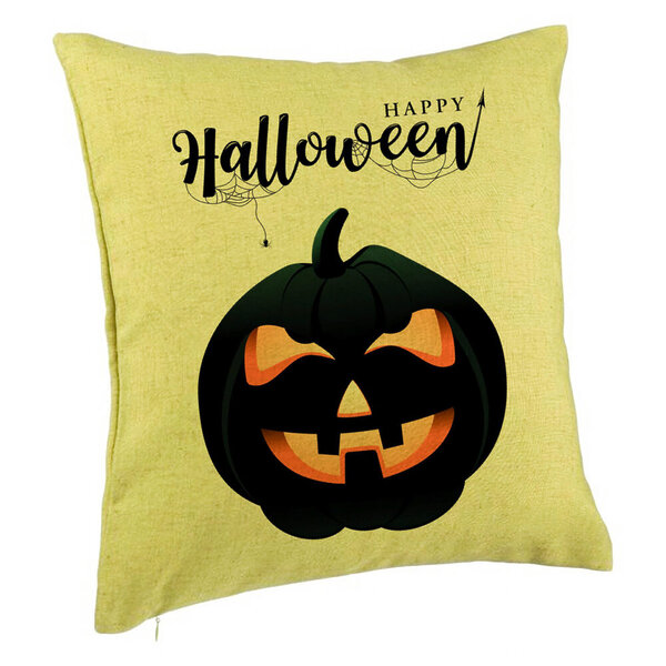 Perna Decorativa cu motiv Dovleac de Halloween si Text, 40x40 cm, Verde, Husa Detasabila, Burduf 5 Perna Decorativa cu motiv Dovleac de Halloween si Text