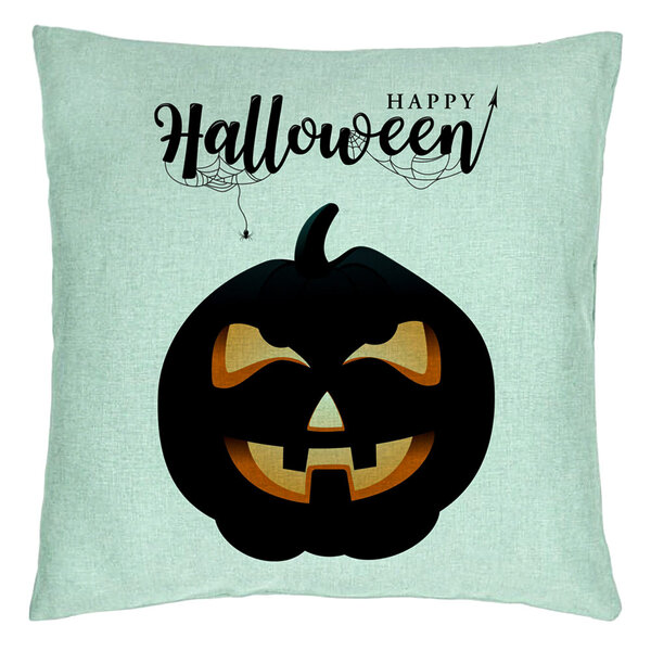 Perna Decorativa cu motiv Dovleac de Halloween si Text, 40x40 cm, Verde Menta, Husa Detasabila, Burduf 5 Perna Decorativa cu motiv Dovleac de Halloween si Text