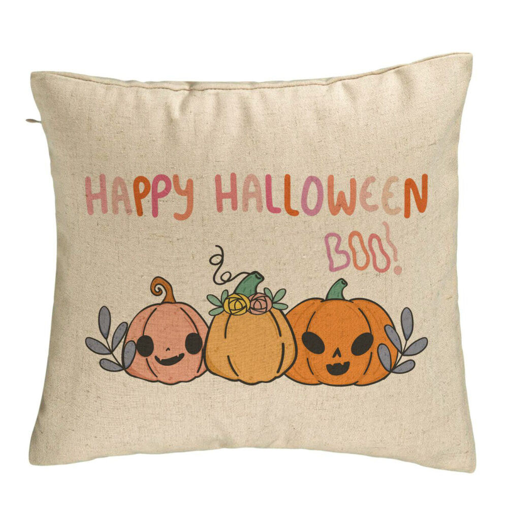 Perna Decorativa cu motiv Dovleac si Text de Halloween, Multicolor, 40x40 cm, Bej, Husa Detasabila, Burduf 5 Perna Decorativa cu motiv Dovleac si Text de Halloween