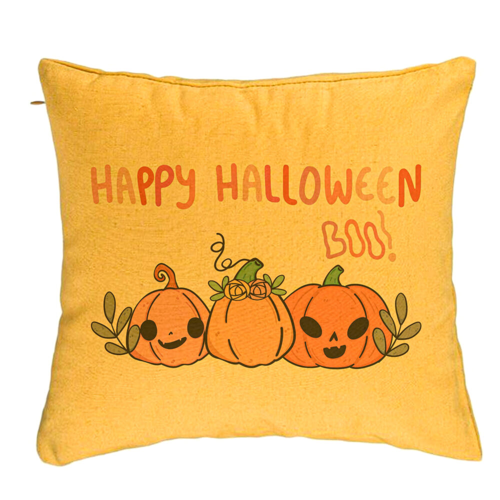 Perna Decorativa cu motiv Dovleac si Text de Halloween, Multicolor, 40x40 cm, Galben, Husa Detasabila, Burduf 5 Perna Decorativa cu motiv Dovleac si Text de Halloween