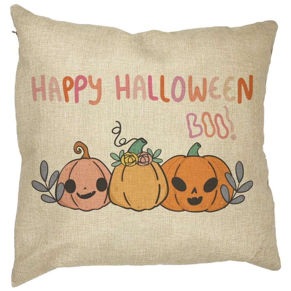 Perna Decorativa cu motiv Dovleac si Text de Halloween, Multicolor, 40x40 cm, Husa Detasabila, Burduf 13 Perna Decorativa cu motiv Dovleac si Text de Halloween