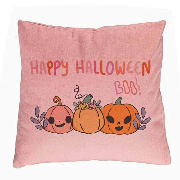Perna Decorativa cu motiv Dovleac si Text de Halloween, Multicolor, 40x40 cm, Roz, Husa Detasabila, Burduf 5 Perna Decorativa cu motiv Dovleac si Text de Halloween