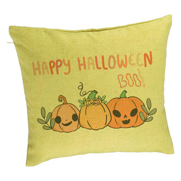 Perna Decorativa cu motiv Dovleac si Text de Halloween, Multicolor, 40x40 cm, Verde, Husa Detasabila, Burduf 5 Perna Decorativa cu motiv Dovleac si Text de Halloween