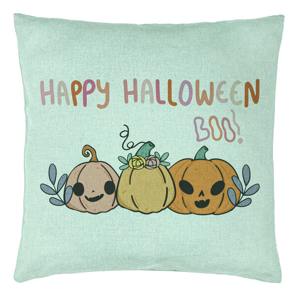 Perna Decorativa cu motiv Dovleac si Text de Halloween, Multicolor, 40x40 cm, Verde Menta, Husa Detasabila, Burduf 5 Perna Decorativa cu motiv Dovleac si Text de Halloween