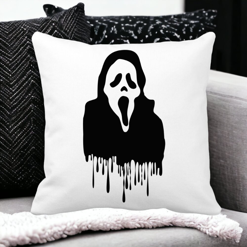Perna Decorativa cu motiv Fantoma de Halloween 1, 40x40 cm, Alba, Mata, Husa Detasabila, Burduf 12 40x40 cm