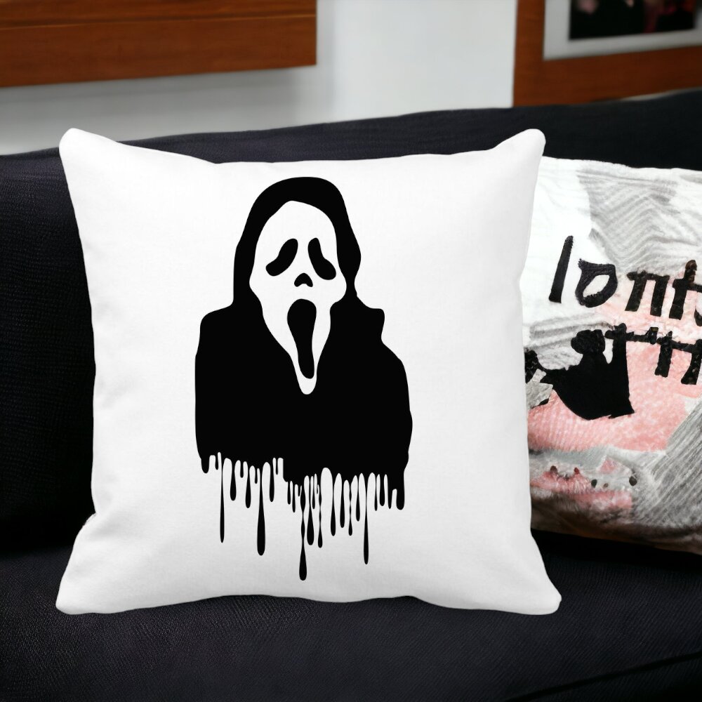 Perna Decorativa cu motiv Fantoma de Halloween 1, 40x40 cm, Alba, Mata, Husa Detasabila, Burduf 15 Husa Detasabila