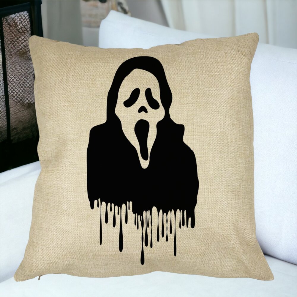 Perna Decorativa cu motiv Fantoma de Halloween 1, 40x40 cm, Husa Detasabila, Burduf 14 Burduf