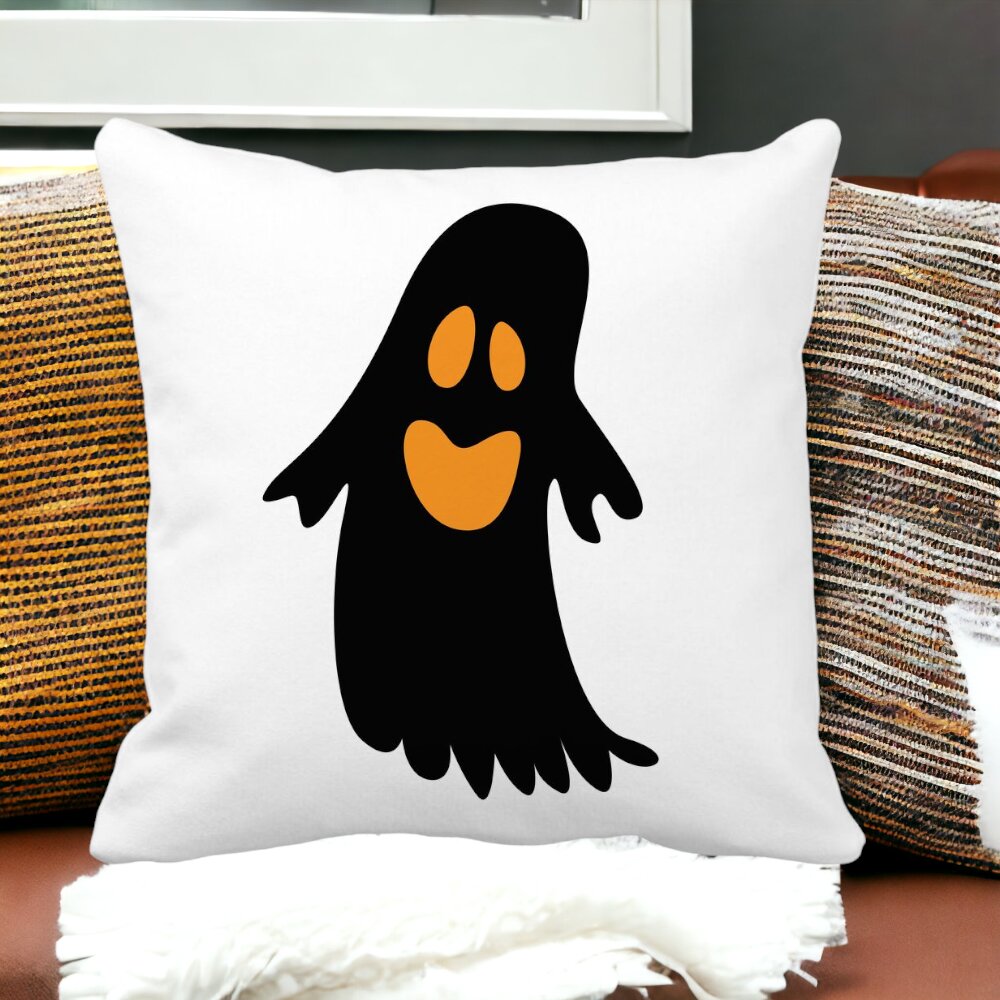 Perna Decorativa cu motiv Fantoma de Halloween 2, 40x40 cm, Alba, Mata, Husa Detasabila, Burduf 12 40x40 cm