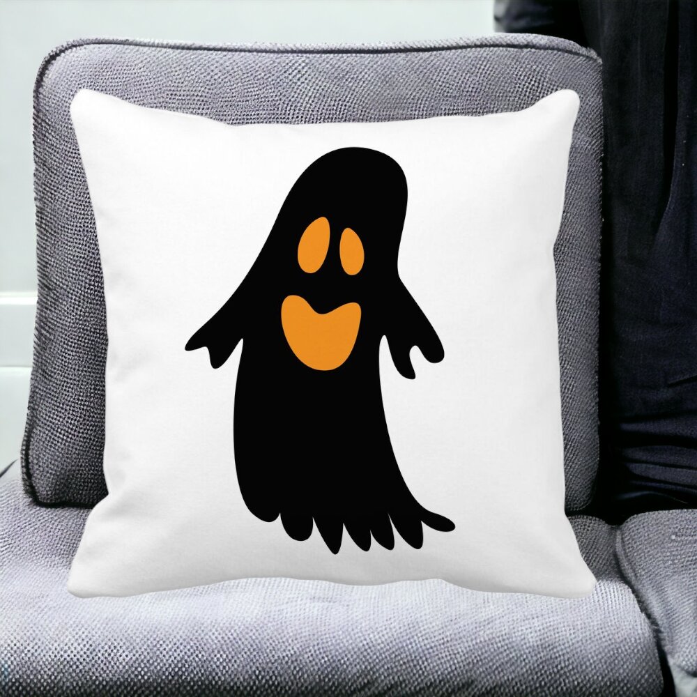 Perna Decorativa cu motiv Fantoma de Halloween 2, 40x40 cm, Alba, Mata, Husa Detasabila, Burduf 13 Alba