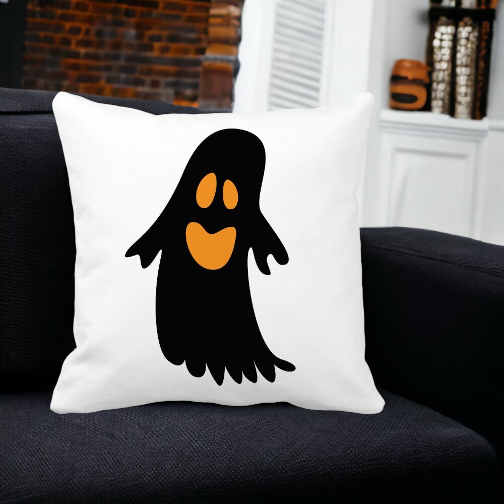 Perna Decorativa cu motiv Fantoma de Halloween 2, 40x40 cm, Alba, Mata, Husa Detasabila, Burduf 14 Mata