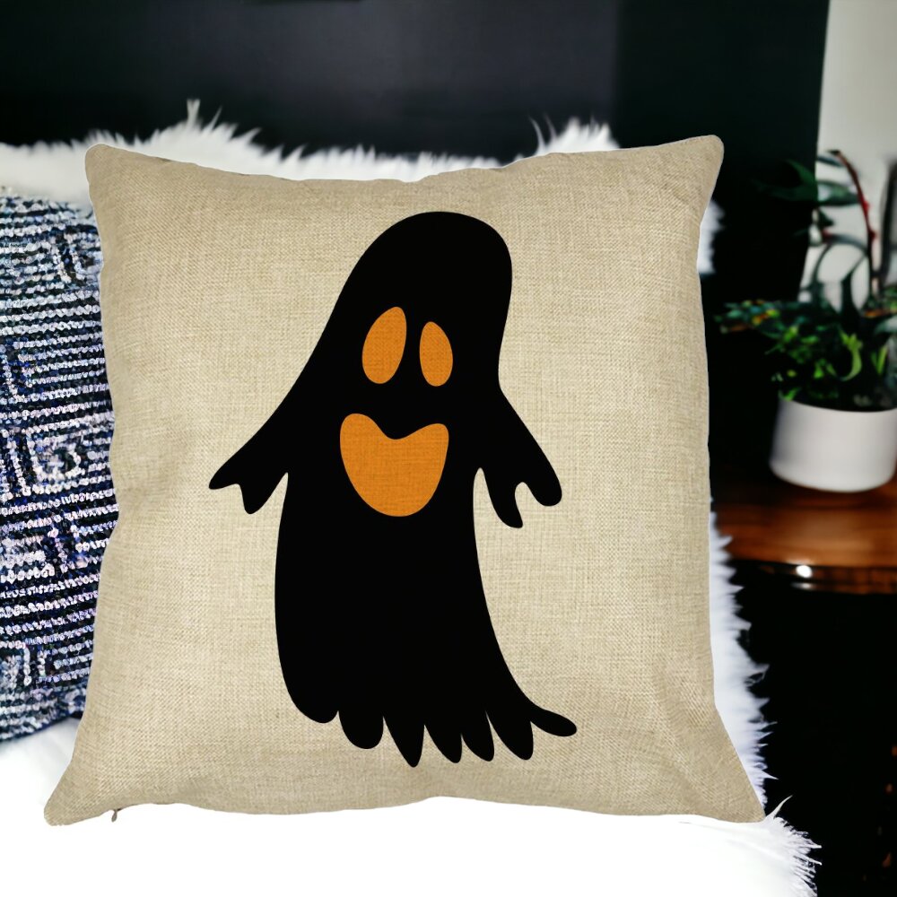 Perna Decorativa cu motiv Fantoma de Halloween 2, 40x40 cm, Husa Detasabila, Burduf 16 Burduf