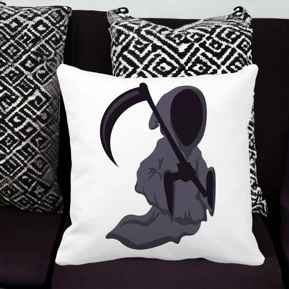 Perna Decorativa cu motiv Fantoma de Halloween 3, 40x40 cm, Alba, Mata, Husa Detasabila, Burduf 12 40x40 cm