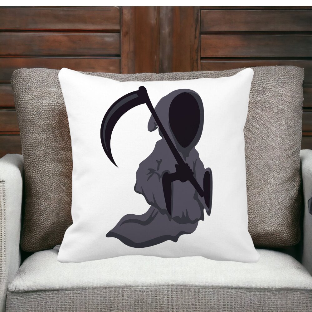 Perna Decorativa cu motiv Fantoma de Halloween 3, 40x40 cm, Alba, Mata, Husa Detasabila, Burduf 13 Alba