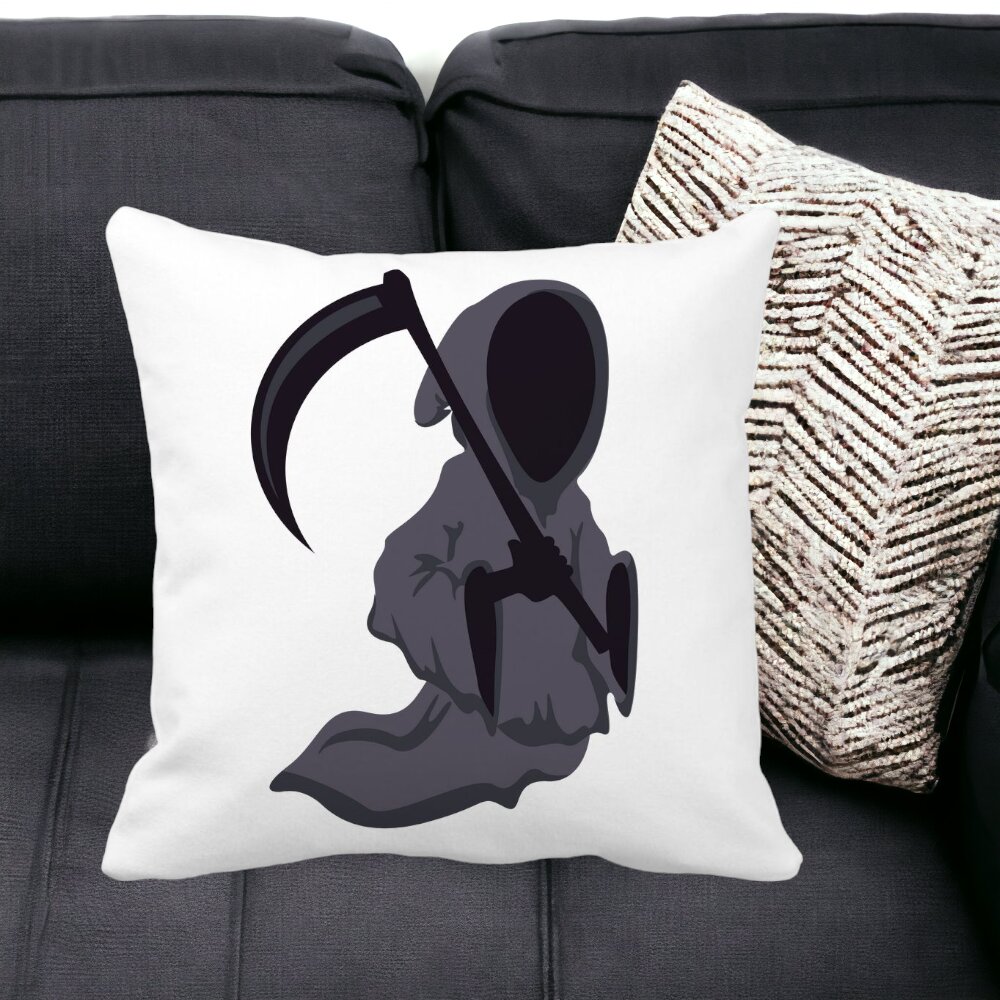 Perna Decorativa cu motiv Fantoma de Halloween 3, 40x40 cm, Alba, Mata, Husa Detasabila, Burduf 14 Mata