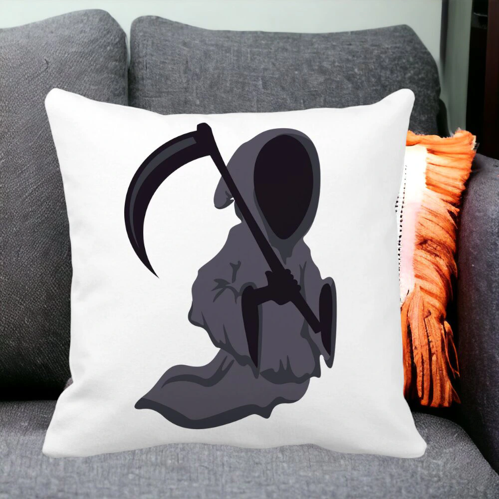 Perna Decorativa cu motiv Fantoma de Halloween 3, 40x40 cm, Alba, Mata, Husa Detasabila, Burduf 15 Husa Detasabila