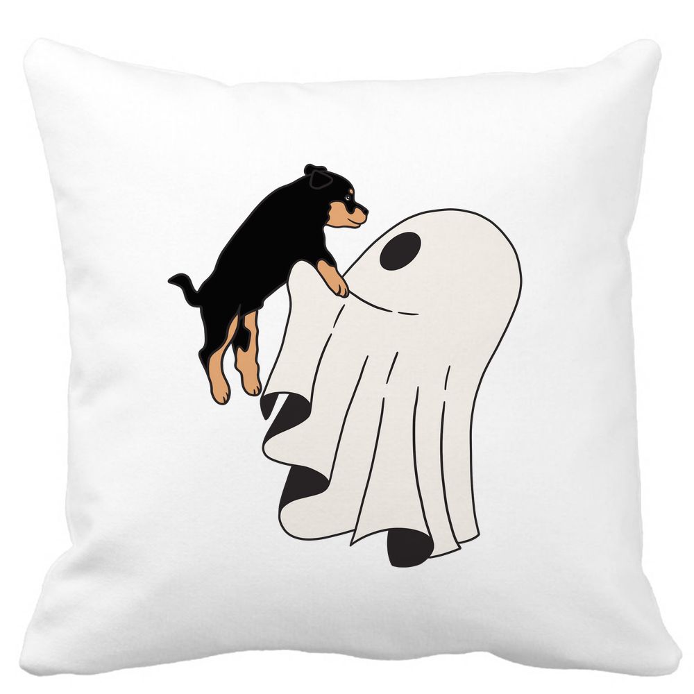 Perna Decorativa cu motiv Fantoma si Caine de Halloween, 40x40 cm, Alba, Mata, Husa Detasabila, Burduf 11 Perna Decorativa cu motiv Fantoma si Caine de Halloween